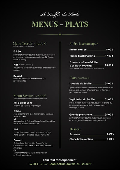 Carte menu plats - Chambres hôtes Moselle Sud